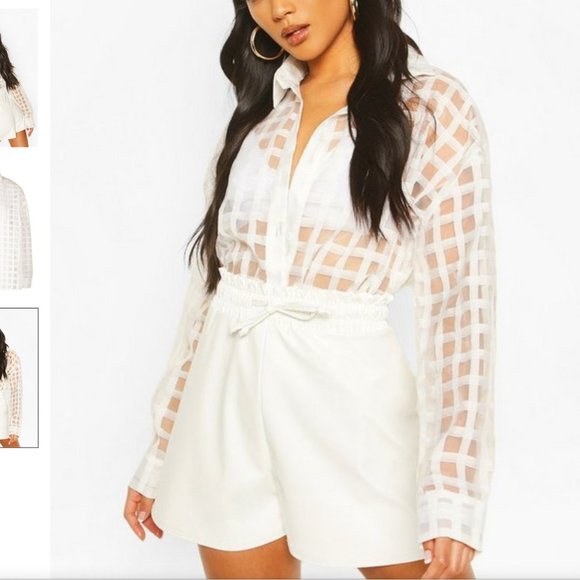 boohoo-Check Organza Button Through Shirt - Picture 2 of 8